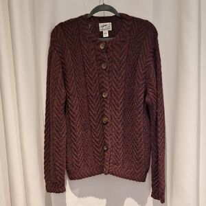 Hallet San Francisco Vintage Brown Cable Knit Cardigan Size L
